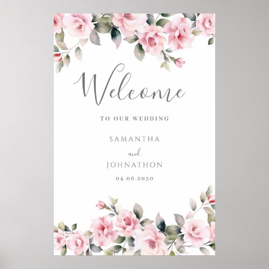 Begrüßung mit rosa Blumen Poster (Vorne)