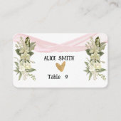 Begrüßung mit rosa Streifen und weißer Rose Platzkarte (Vorderseite)