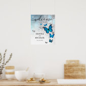 Begrüßung mit Silberschmetterling und Blauer Schme Poster (Küche)