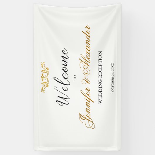 Begrüßung mit weißem Gold Banner (Vertikal)