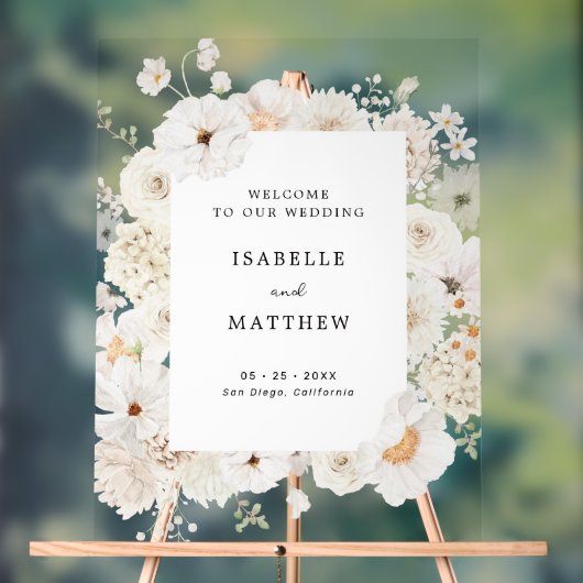 Begrüßung mit weißer Blume Acrylschild (Neutral)