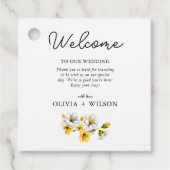 Begrüßung mit weißer und gelber Blüte Geschenkanhänger (Vorderseite)