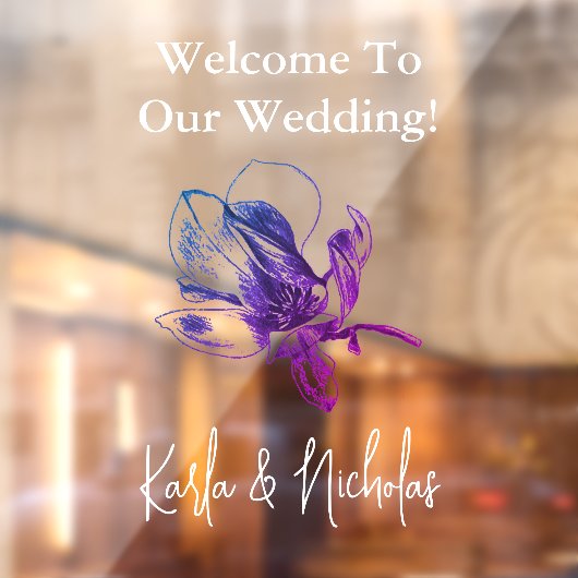 Begrüßung mit weißer und violetter Blüte Fensteraufkleber (Blatt 2)