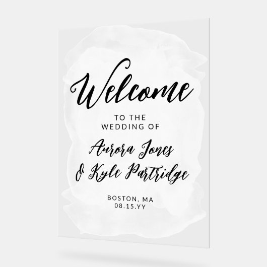 Begrüßung mit weißer Wasserfarbe Acrylschild (Winkel)