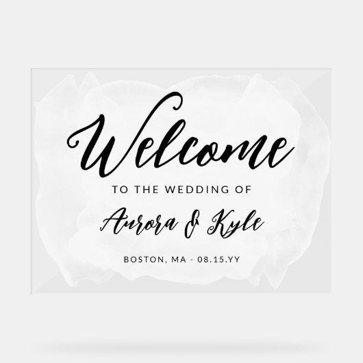 Begrüßung mit weißer Wasserfarbe Acrylschild (Vorderseite)