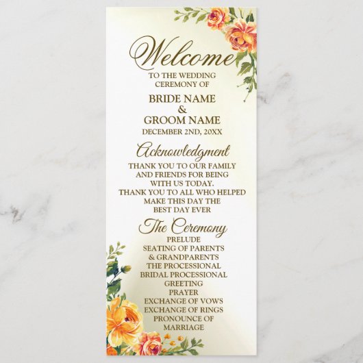 Begrüßung Orangefarbene Grünpflanzen Programm (Vorderseite)