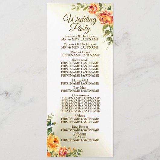 Begrüßung Orangefarbene Grünpflanzen Programm (Rückseite)