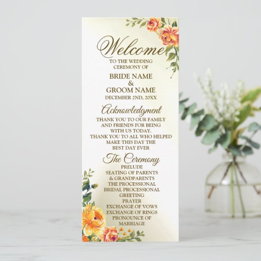 Begrüßung Orangefarbene Grünpflanzen Programm (Stehend Vorderseite)