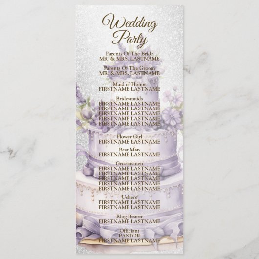 Begrüßung Party Cake Lavender Floral Elegante Hoch Programm (Rückseite)