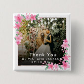 Begrüßung Party Rosa Blütengoldene Rahmen Hochzeit Button (Vorderseite)