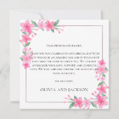 Begrüßung Party Rosa Blütengoldene Rahmen Hochzeit Dankeskarte (Rückseite)
