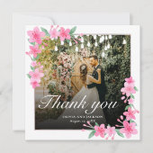 Begrüßung Party Rosa Blütengoldene Rahmen Hochzeit Dankeskarte (Vorderseite)