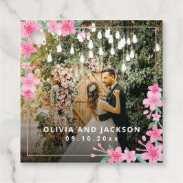 Begrüßung Party Rosa Blütengoldene Rahmen Hochzeit Geschenkanhänger