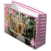 Begrüßung Party Rosa Blütengoldene Rahmen Hochzeit Große Geschenktüte (Vorderseite Schrägansicht)