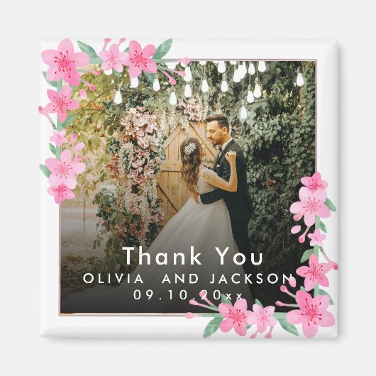 Begrüßung Party Rosa Blütengoldene Rahmen Hochzeit Magnet (Vorne)