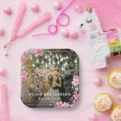 Begrüßung Party Rosa Blütengoldene Rahmen Hochzeit Pappteller (Party)