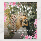 Begrüßung Party Rosa Blütengoldene Rahmen Hochzeit Weinetikett (Einzelnes Label)