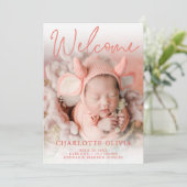 Begrüßung Peach Foto Geburtserklärung Einladung (Stehend Vorderseite)