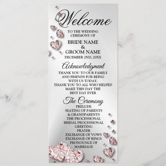 Begrüßung Pink Peach Shiny Hearts Geometric Programm (Vorderseite)