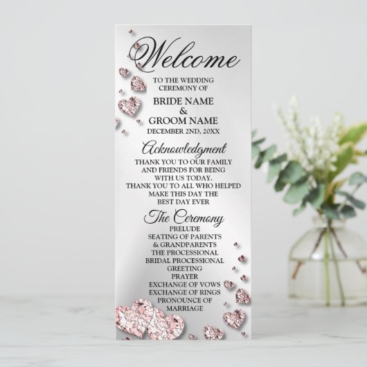 Begrüßung Pink Peach Shiny Hearts Geometric Programm (Stehend Vorderseite)