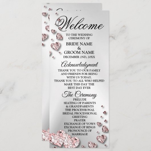 Begrüßung Pink Peach Shiny Hearts Geometric Programm (Vorne/Hinten)