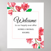 Begrüßung Pink White Floral Wedding Sign Poster (Vorne)