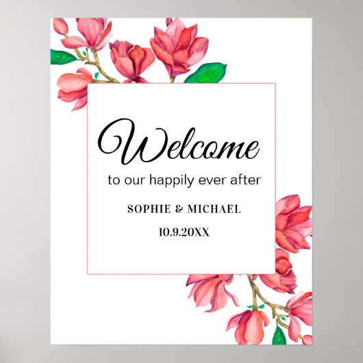 Begrüßung Pink White Floral Wedding Sign Poster (Vorne)