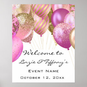 Begrüßung Poster Pink Gold Ballons Weiß