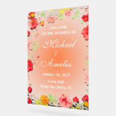 Begrüßung Schild rot-gelb-orange-rosa Blüte (Winkel)