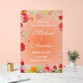 Begrüßung Schild rot-gelb-orange-rosa Blüte (Hochzeit)