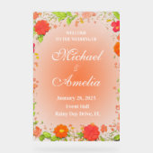 Begrüßung Schild rot-orange Blumengestein boho (Vorderseite)