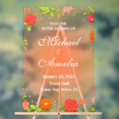 Begrüßung Schild rot-orange Blumengestein boho (Neutral)