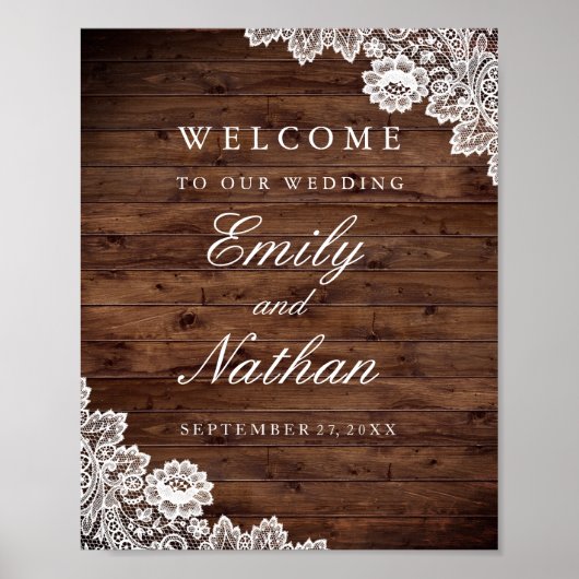 Begrüßung Schild Rustikales Holz Vintage Spitze (Vorne)