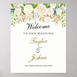 Begrüßung Sign Gold Blumenblätter Wasserfarbe Poster