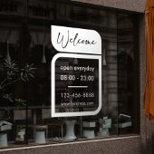 Begrüßung und Stunden im Fenster "White Business" Fensteraufkleber