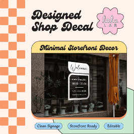 Begrüßung und Stunden im Fenster "White Business" Fensteraufkleber