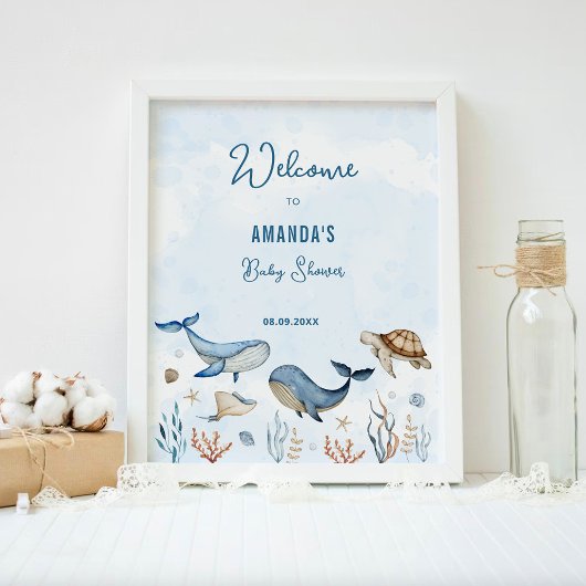Begrüßung unter der Blue-Baby-Dusche Poster