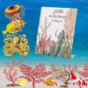 Begrüßung unter der Geburtstagspartei von Sea Merm Sockelschild