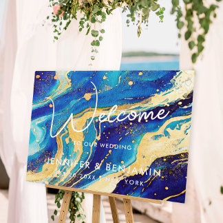 Begrüßung von abstraktem Blau und Gold Custom Wedd Acrylschild