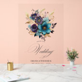 Begrüßung von aquamarinen, Lila und goldblütigen H Acrylschild (Hochzeit)