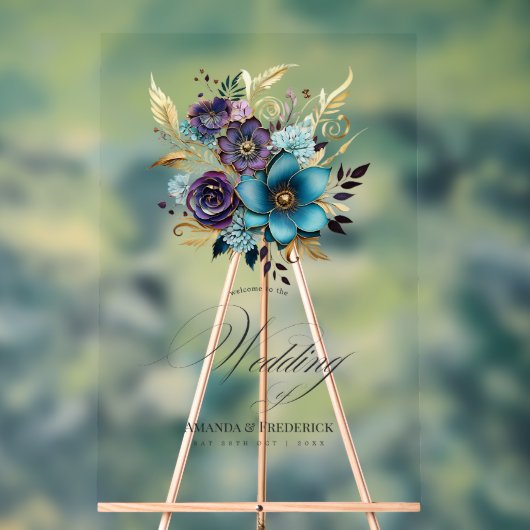 Begrüßung von aquamarinen, Lila und goldblütigen H Acrylschild (Neutral)