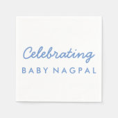 Begrüßung von Baby Blue und White Cocktail Napkin Serviette (Vorderseite)
