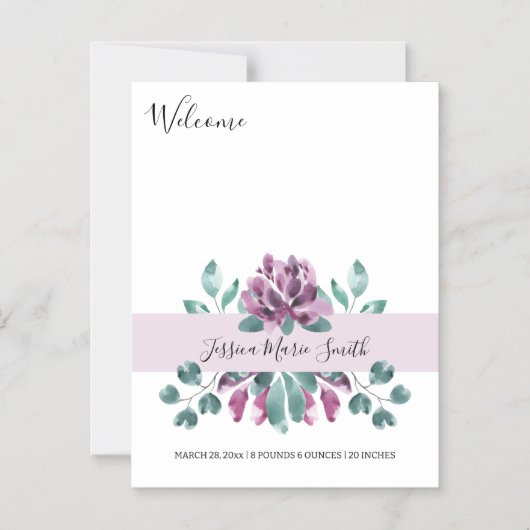 Begrüßung von Baby-Blüten Magnetic Birth Ankündigu Magneteinladung (Vorderseite)