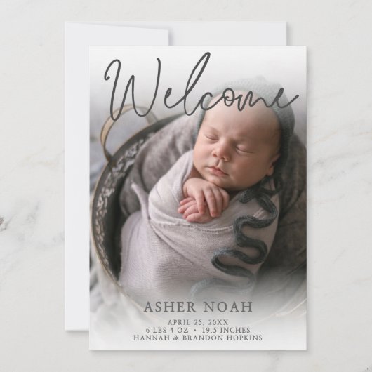 Begrüßung von Baby Boy Foto Geburtserklärung Einladung (Vorderseite)