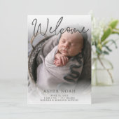 Begrüßung von Baby Boy Foto Geburtserklärung Einladung (Stehend Vorderseite)