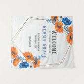 Begrüßung von blauem und orangefarbenem Peppy-Brau Wandteppich (Vorderseite (Horizontal))