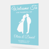 Begrüßung von Blue Handwriting Script Winter Weddi Acrylschild (Winkel)