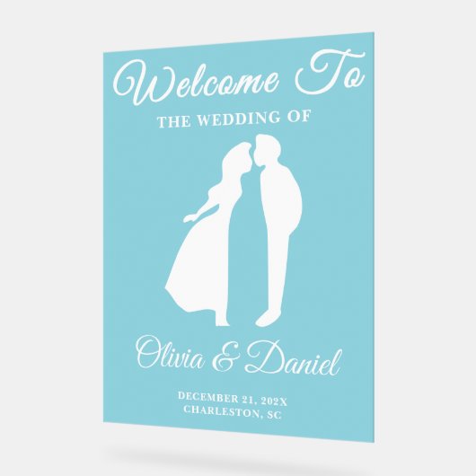 Begrüßung von Blue Handwriting Script Winter Weddi Acrylschild (Winkel)