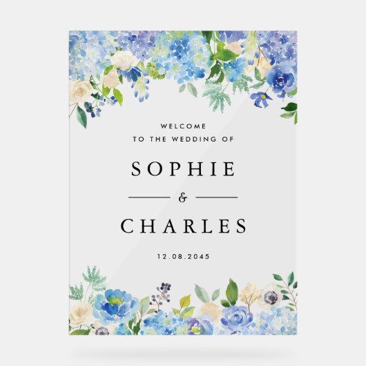 Begrüßung von Blue Hydrangea und White Anemone Acrylschild (Vorderseite)