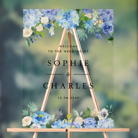 Begrüßung von Blue Hydrangea und White Anemone Acrylschild (Neutral)